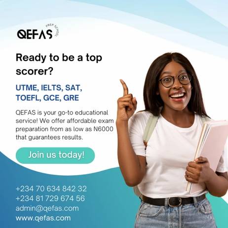 Successful QEFAS student celebrating academic progress with exam preparation books and school bag